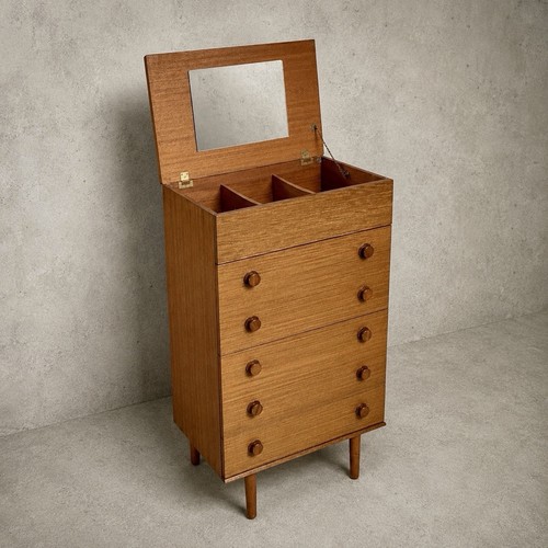 Mid century teak tallboy - mid-century, chest