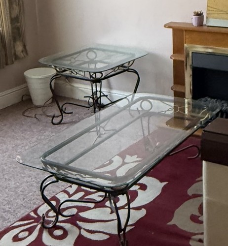 Wrought iron tables glass top - tables,