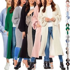 Ladies Chunky Knitted Oversized Cardigan Women Balloon Sleeve Long Maxi Cardigan