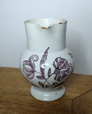 Tin Glazed Ceramic Jug 18th Century Pottery Ewer Pitcher Hand painted floral