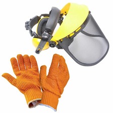 Safety Helmet Ear Defender Muffs Visor Hedge Trimmer Garden Strimmer Kit Gloves
