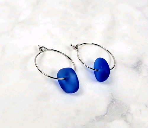 Sea glass earrings - earrings, blue