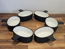 6 VTG DIGSMED Denmark Cast Iron & Enamel Fondue Bowls Lange Svendborg Oval