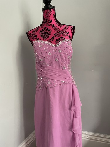 Beaded sequinned pink prom