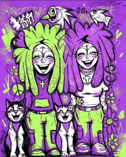 Multicolour cartoon cat print - cartoon,