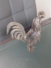 Vintage 12 cm Silver Plated Whiite Metal  Decorative Cockerel Rooster Ornament