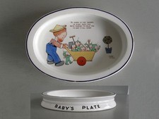 SHELLEY POTTERY vintage Mabel Lucie Attwell oval baby plate, garden fairies