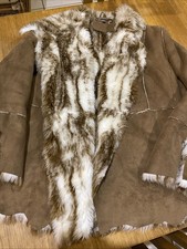 ladies clothes size 18/20 Evolution Brown Faux Suede Fur Lined Jacket Coat