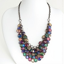 H & M Mermaid Iridescent Colorful Statement Necklace with Multi-Tone Discs 20"