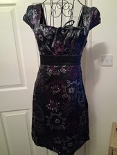 JANE NORMAN - Black Satin Feel Dress Size 10 - Floral - Old School Y2K