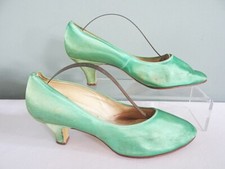 Vintage 1930s Shoes Bright Green Satin Court Heel Sheba by Norvic Size 5 UK 30s
