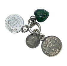 Antique Victorian Love Token, Coins & Glass Heart Pendant 