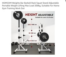 Adjustable Barbell Squat Rack Portable Weightlifting Bench Press Stand RRP £129