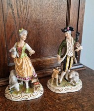 Pair Vintage Dresden Porcelain Shepherd & Shepherdess (A/F) Figurines