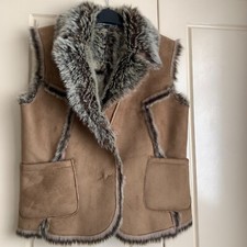 Womens FAUX SUEDE FUR GILET 12 BROWN Debenhams Waistcoat BODYWARMER JACKET R413