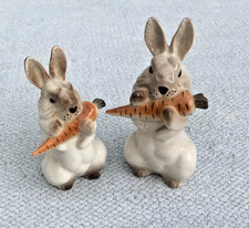 2 Different  Vintage Russian Lomonosov Rabbits with a Carrot figurines