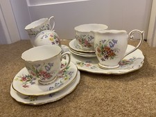 Vintage Queen Anne “Old Country Spray” Bone China Cup, Saucer & Tea Plate Trio