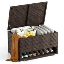 Rattan Storage Bench Shoe Rack