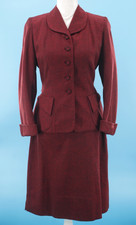 VTG Women's 50s 2 Pc Maroon Wool Dress Suit Sz S 1950s Jacket Skirt Set