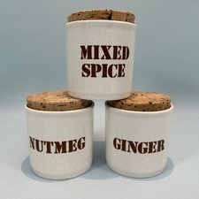 Kiln Craft 3 Ceramic Spice Storage Jars Cork Lids  Nutmeg Ginger Mixed Spice 70s