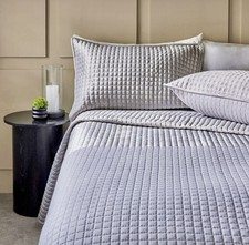 K by Kelly Hoppen Satin & Cotton Quilted Bedspread & Shams Double Silver Grey