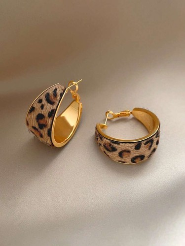 Gold hoop earrings leopard - hoop,