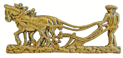 Antique brass horse ploughing - brass,