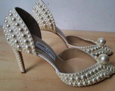 Jimmy Choo Women's White Satin Sabine 85 Bridal shoes heels Pearls Size 41 UK8