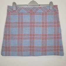 Joules Heather Tweed Skirt Cornflower Blue Check Wool Size 14