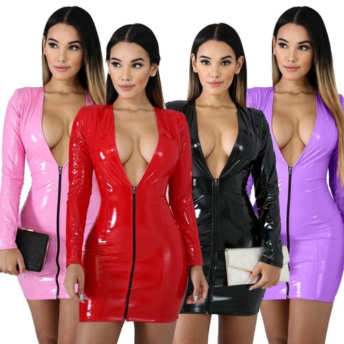 Women sexy pvc - pvc, dress