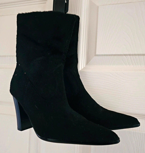 Black fur leather - leather, bootie