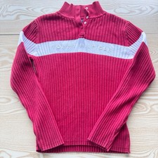 Tommy Hilfiger Womens Jumper Large Red Long Sleeve Buttoned Neck Fashion Ladies