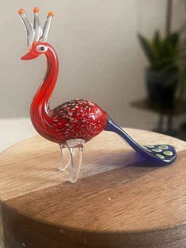 Red peacock glass figurine - glass,