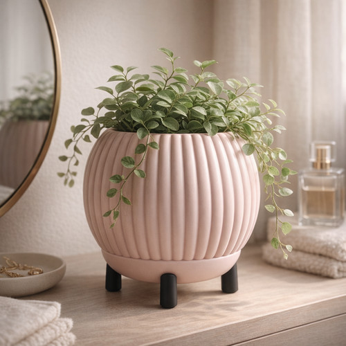 Rounded ribbed planter with - rounded,