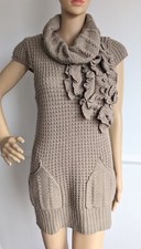 HK2028 Wool Blend Unusual Sleeveless Knit Dress Long Jumper Sweater S / M