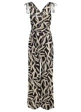 Palm Print Wide Leg Jumpsuit Size 14 V-Neckline 100% Viscose Palazzo Style
