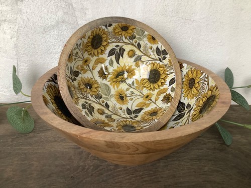 Pair wooden serving bowls - wooden,