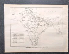Original 1924 Railway Map of the Indian Railways Showing Principal Systems 