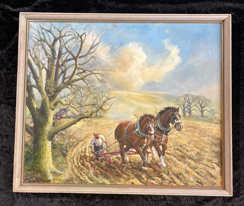 Horses ploughing original oil - ploughing-original,