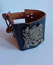 WW2 Era British Army Dieu ET Mon Droit Metal Sheild Leather Wrist Strap