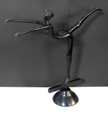 Weighty Black Metal Ballerina / Dancer Figurine Sculpture. 25cms Tall. Modernist