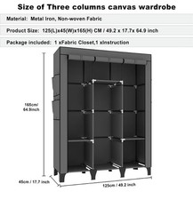 Foldable Canvas Effect Wardrobe with 5 Shelves & Rail - Compact Storage Solution