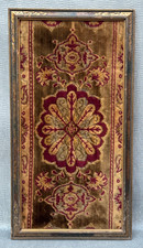 OLD ANTIQUE RUG REMNANT SECTION PERSIAN TURKISH INDIAN FRAMED FABRIC TAPESTRY