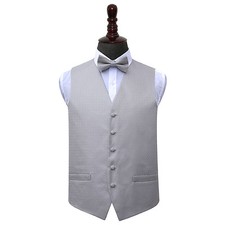 Silver Greek Key Patterned Mens Wedding Waistcoat & Bow Tie Set by DQT