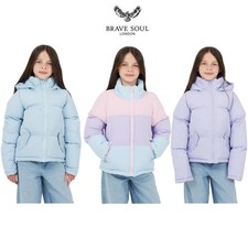 Brave Soul Girls Puffer Jacket, Hooded Winter Coat with Pocket, 7–13 Years