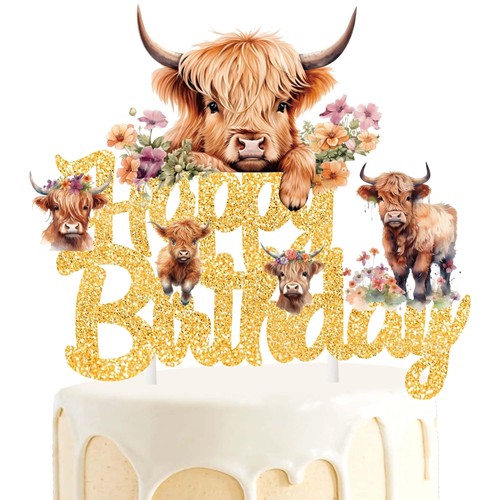 Gold glitter highland cow cake - glitter,