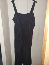 Fat Face 55% Linen 45% Viscose Dungarees Black Size 20.  Wide Leg VGC.