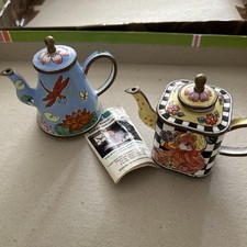 Enamel Hand Painted miniature Mini Tea-Pots X 2