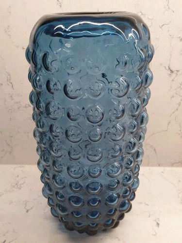Vase tall blue glass bobble - vase,