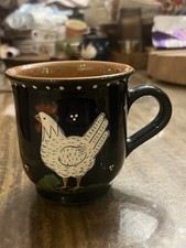 2 Navy Blue Coffee / Tea Mugs Cups  & Jam / Sugar Bowl. Hand Painted Chicken. 